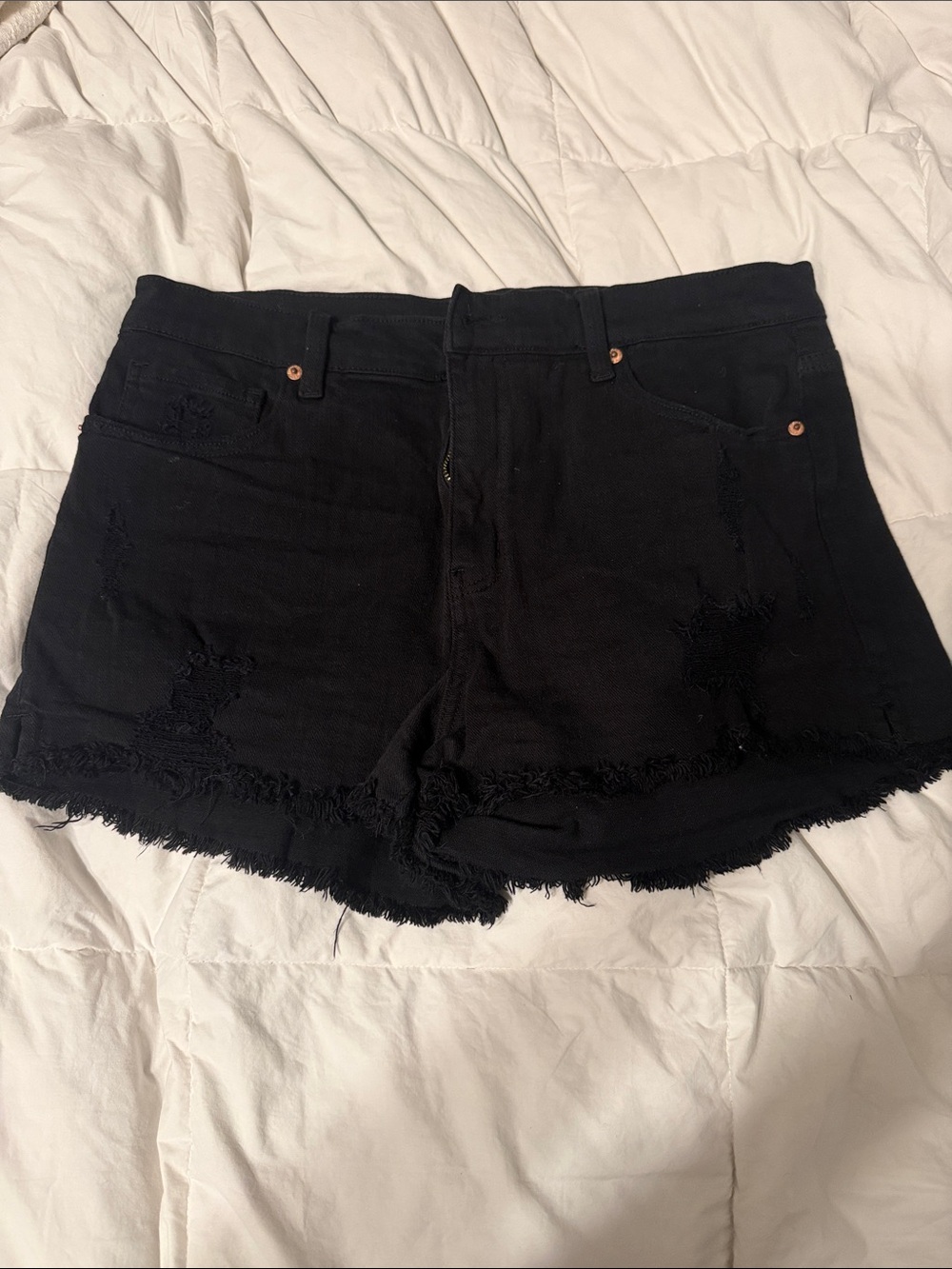 pistola Black Distressed Frayed Hem Denim Shorts